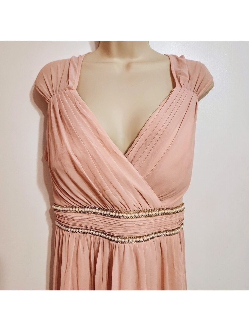 Ever Pretty Pink Chiffon Beaded Belt V Neck Maxi Dress Size 20 - Picture 3 of 13